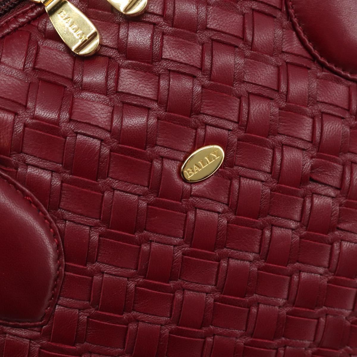 BALLY Hand Bag Leather Red Gold Auth YKZ628A