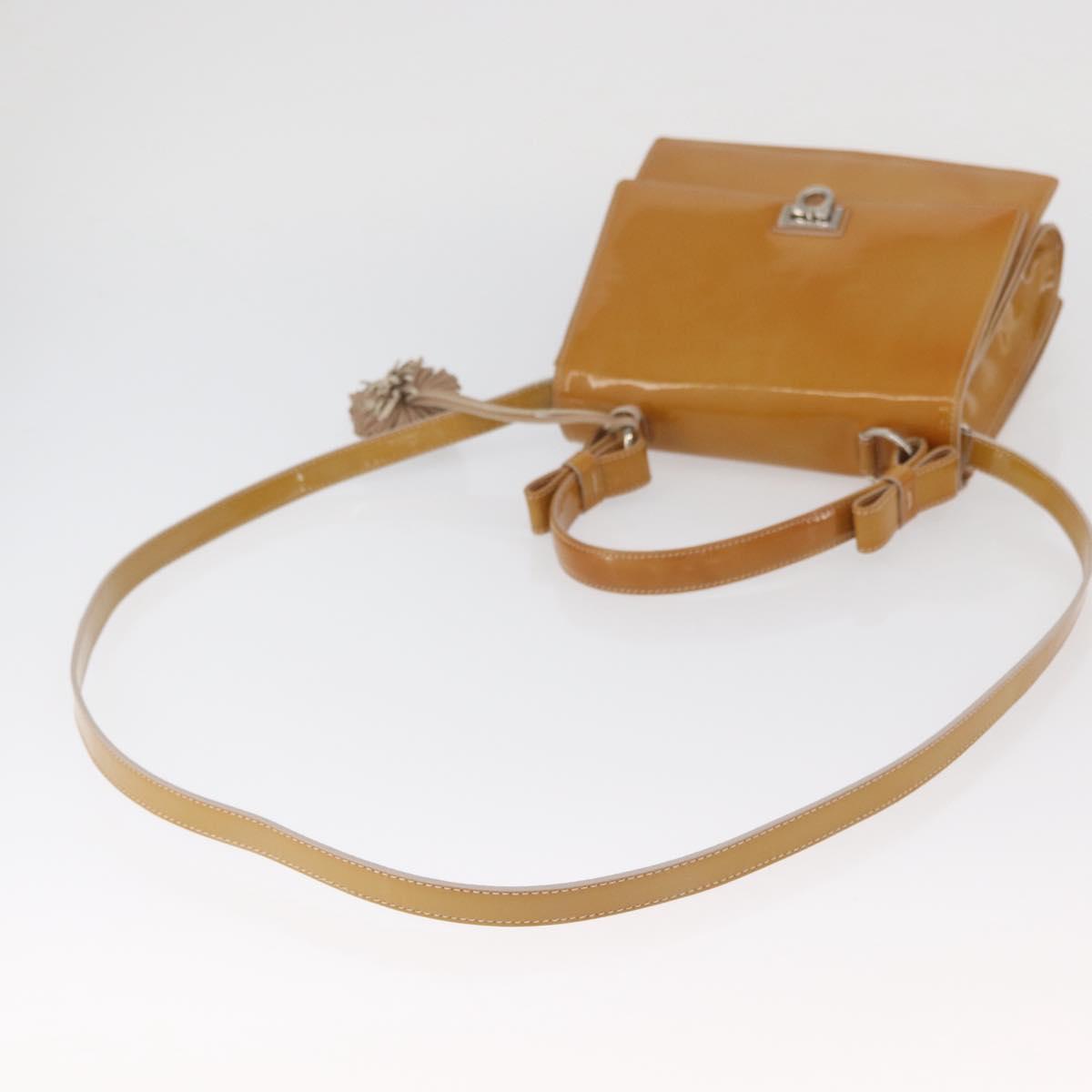 Salvatore Ferragamo Hand Bag Patent leather 2way Beige Silver Auth YKZ631