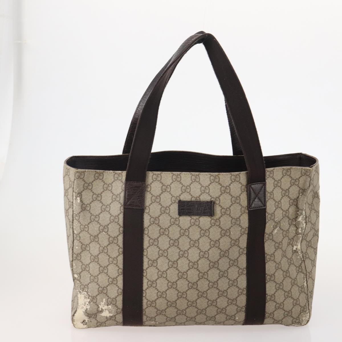 GUCCI GG Supreme Hand Bag Leather PVC 2 Set Brown Beige Auth YKZ714