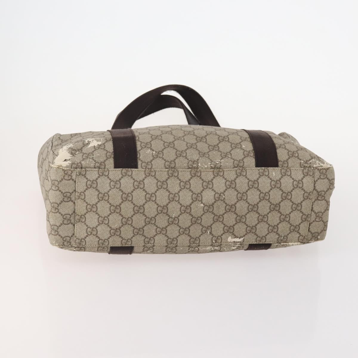 GUCCI GG Supreme Hand Bag Leather PVC 2 Set Brown Beige Auth YKZ714