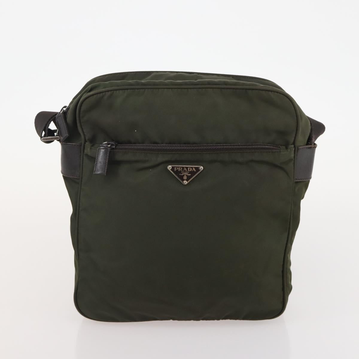 PRADA Shoulder Bag Nylon Leather 3 Set Beige Khaki Auth YKZ717
