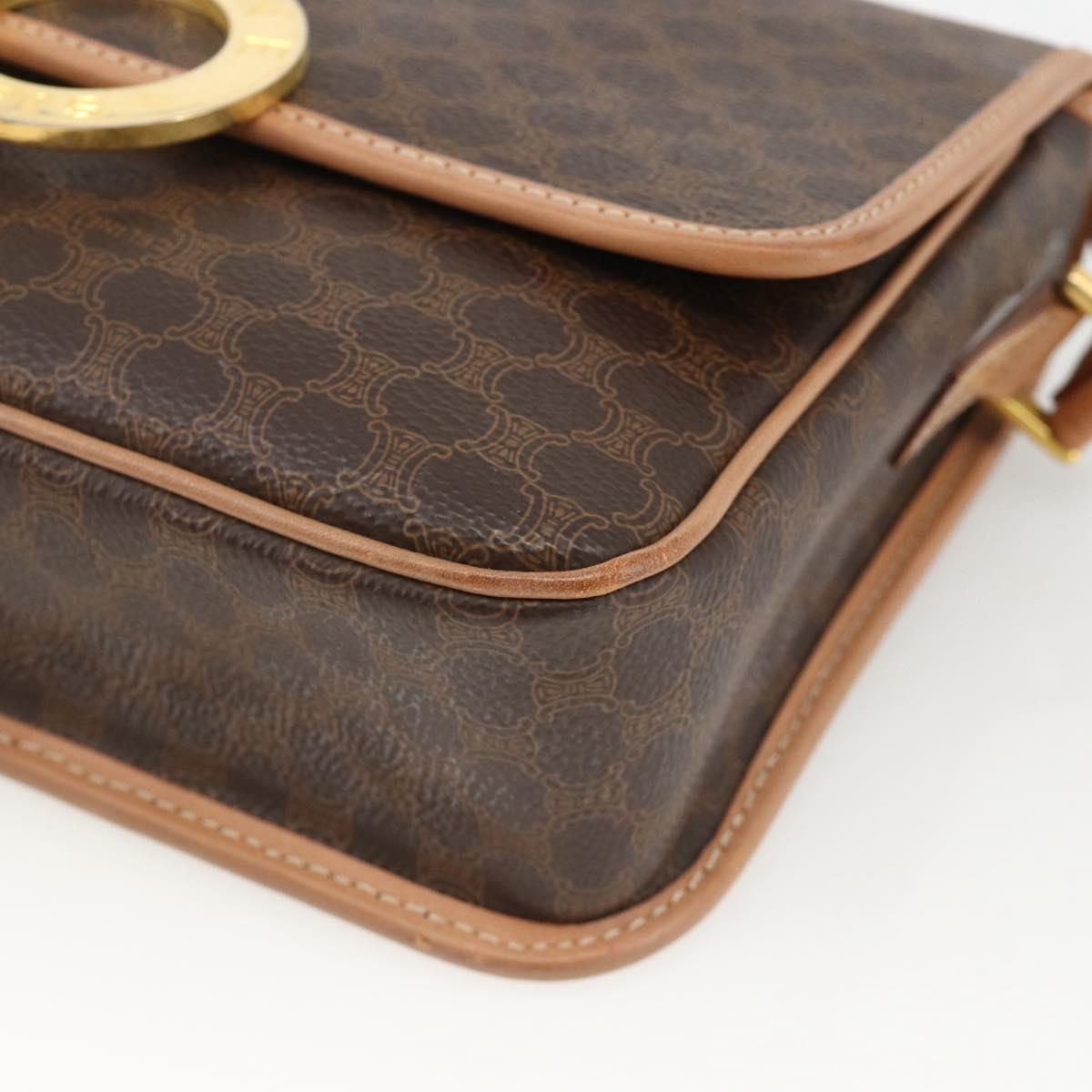 CELINE Macadam Canvas Circle Shoulder Bag PVC Leather Brown Gold Auth YKZ723A