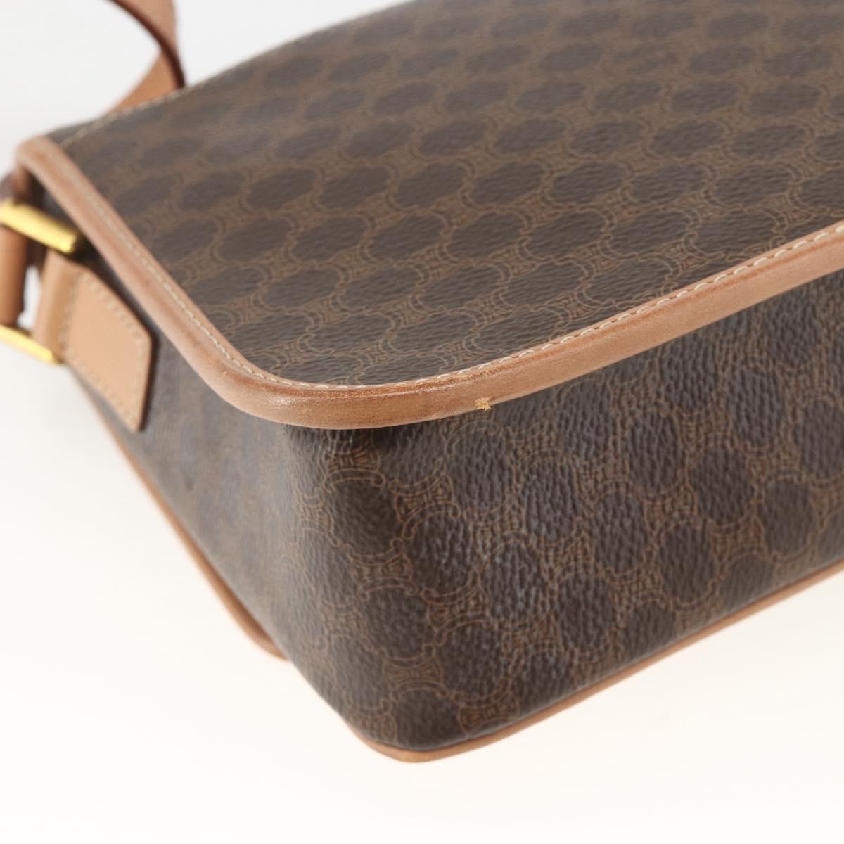 CELINE Macadam Canvas Circle Shoulder Bag PVC Leather Brown Gold Auth YKZ723A