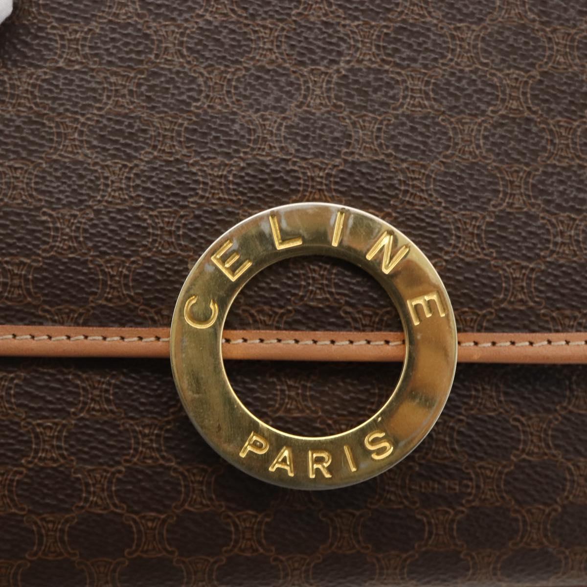 CELINE Macadam Canvas Circle Shoulder Bag PVC Leather Brown Gold Auth YKZ723A