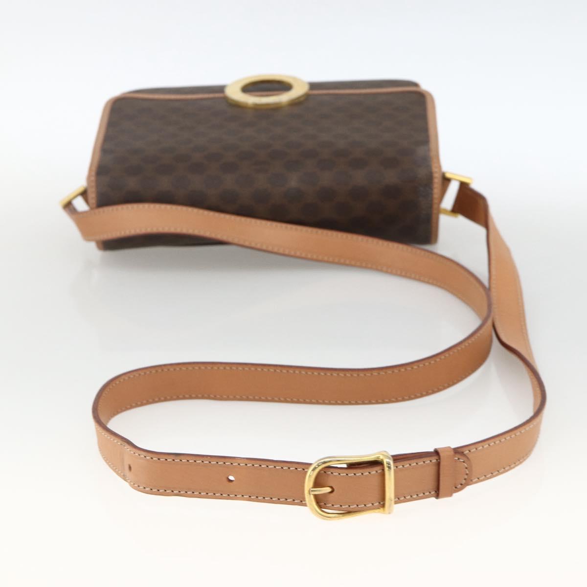 CELINE Macadam Canvas Circle Shoulder Bag PVC Leather Brown Gold Auth YKZ723A