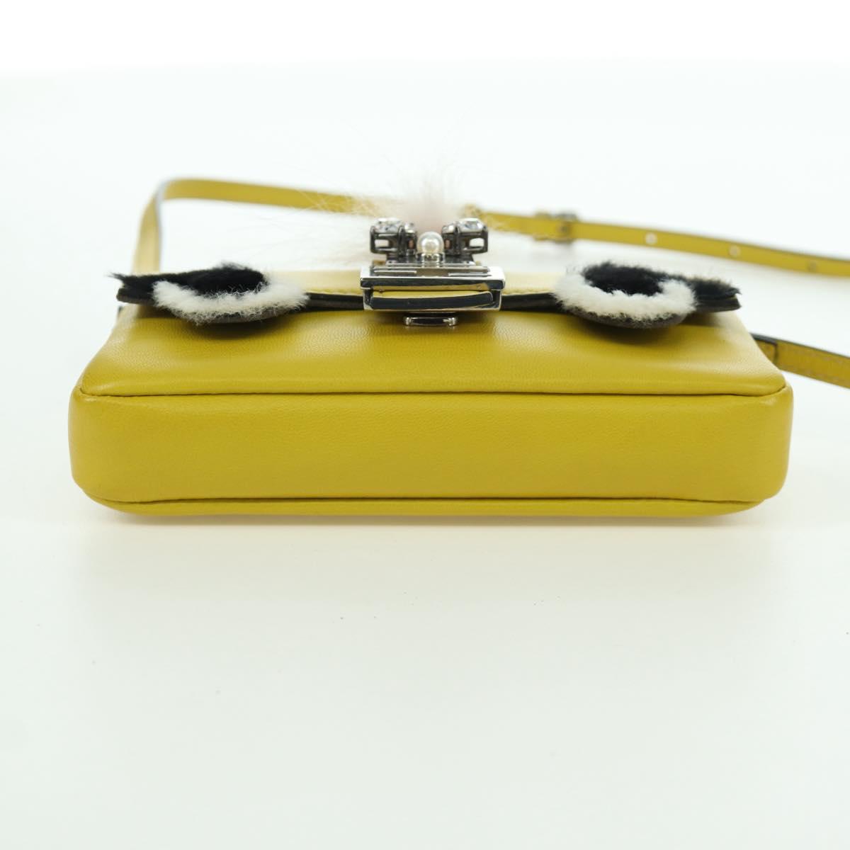 FENDI Monster Micro Bucket Shoulder Bag Leather 2way Yellow Silver Auth YKZ725A