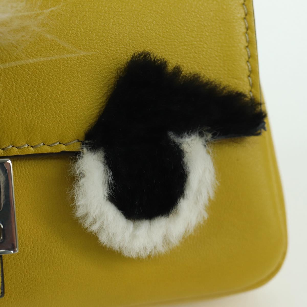 FENDI Monster Micro Bucket Shoulder Bag Leather 2way Yellow Silver Auth YKZ725A