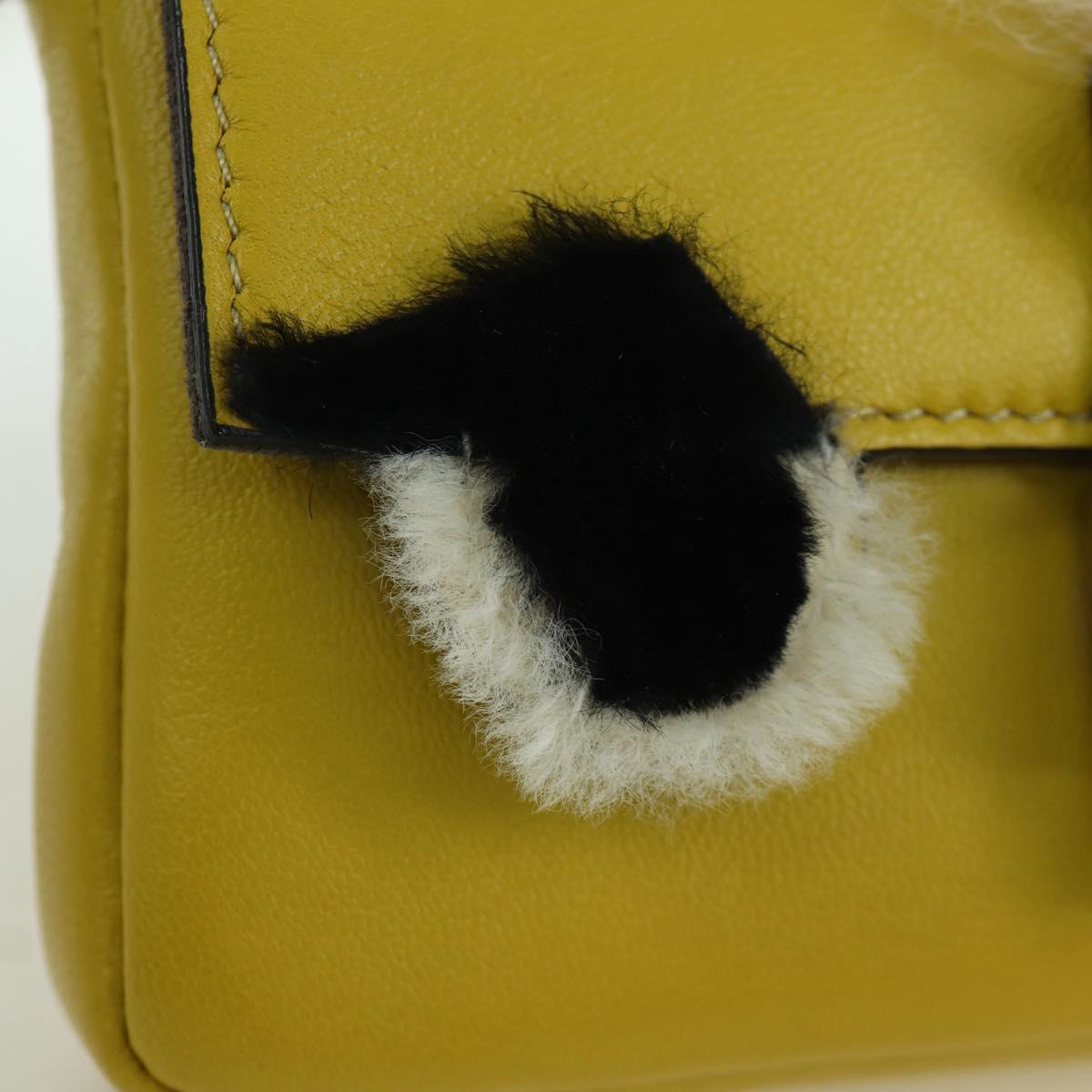 FENDI Monster Micro Bucket Shoulder Bag Leather 2way Yellow Silver Auth YKZ725A