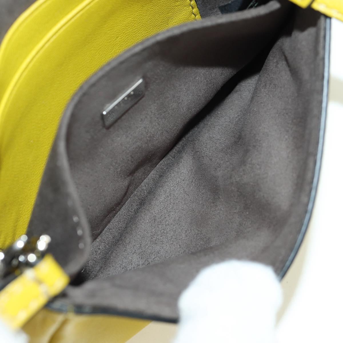 FENDI Monster Micro Bucket Shoulder Bag Leather 2way Yellow Silver Auth YKZ725A