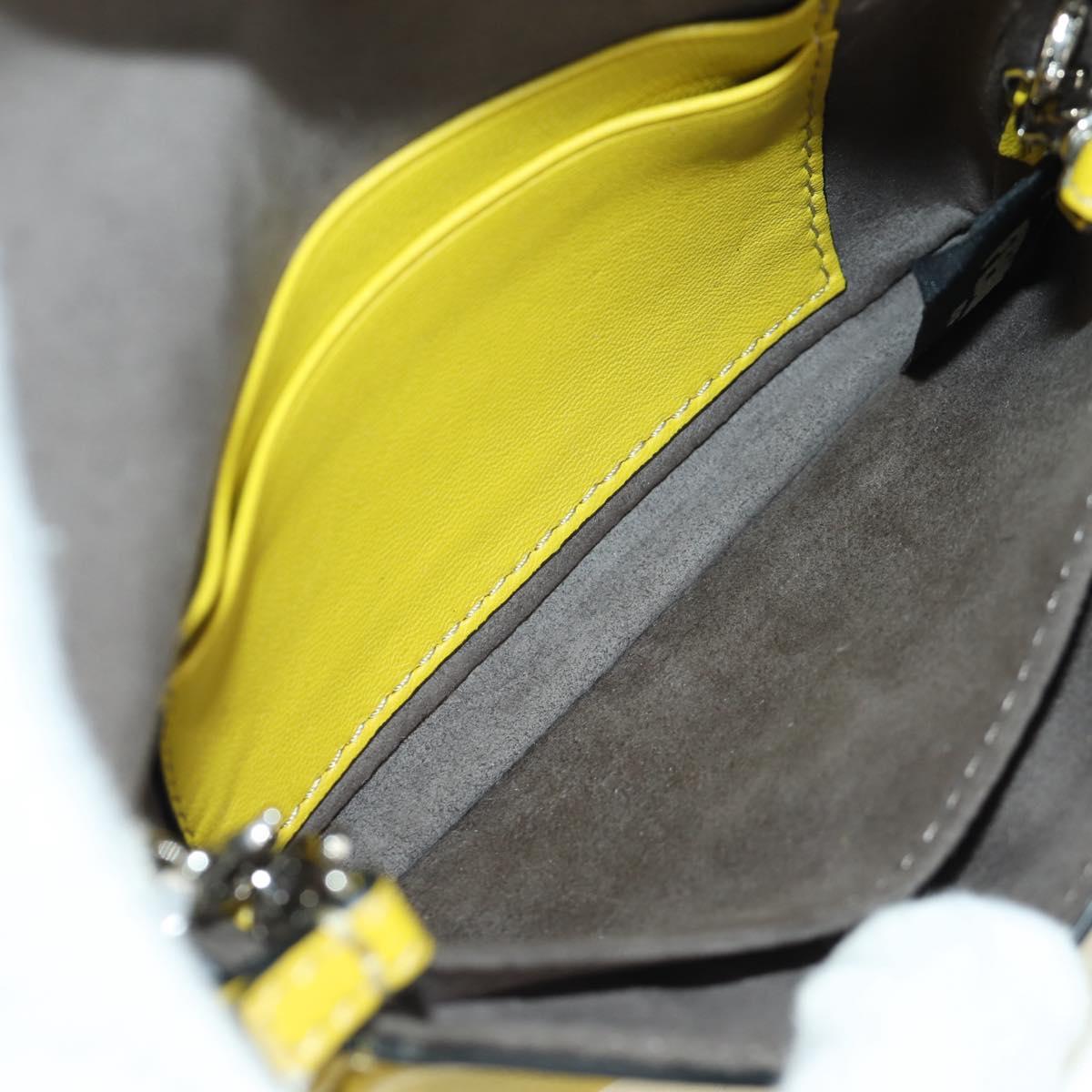 FENDI Monster Micro Bucket Shoulder Bag Leather 2way Yellow Silver Auth YKZ725A