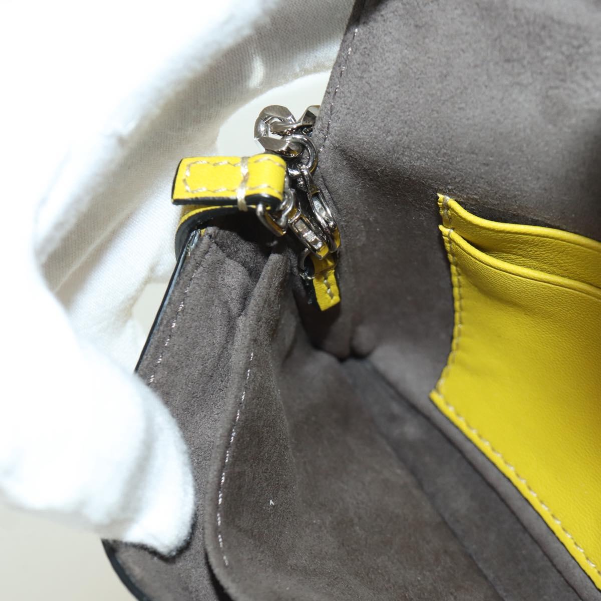 FENDI Monster Micro Bucket Shoulder Bag Leather 2way Yellow Silver Auth YKZ725A