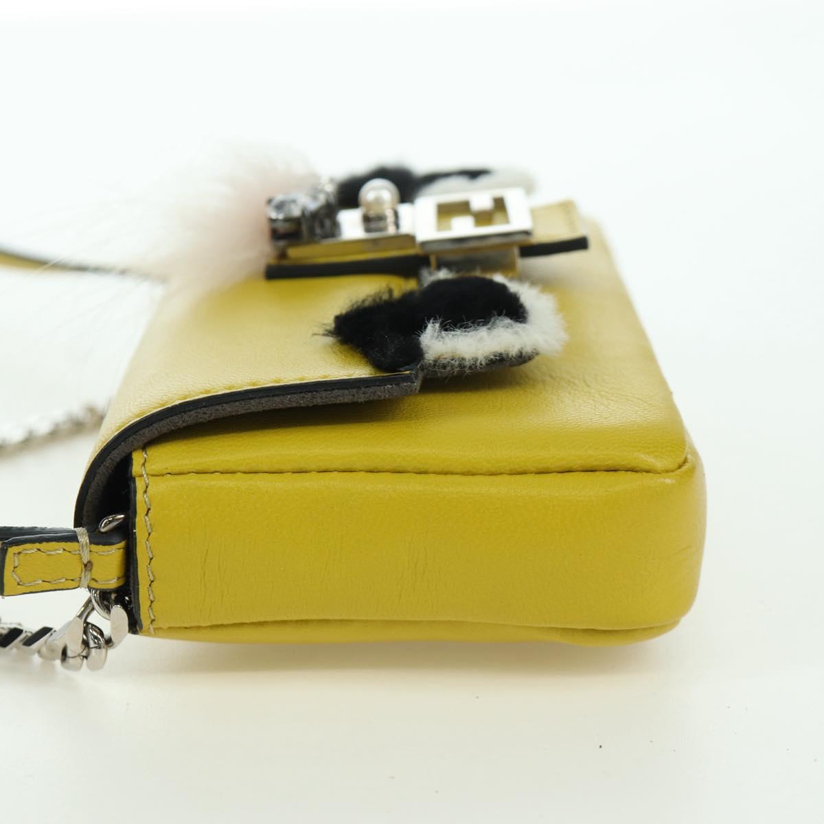FENDI Monster Micro Bucket Shoulder Bag Leather 2way Yellow Silver Auth YKZ725A
