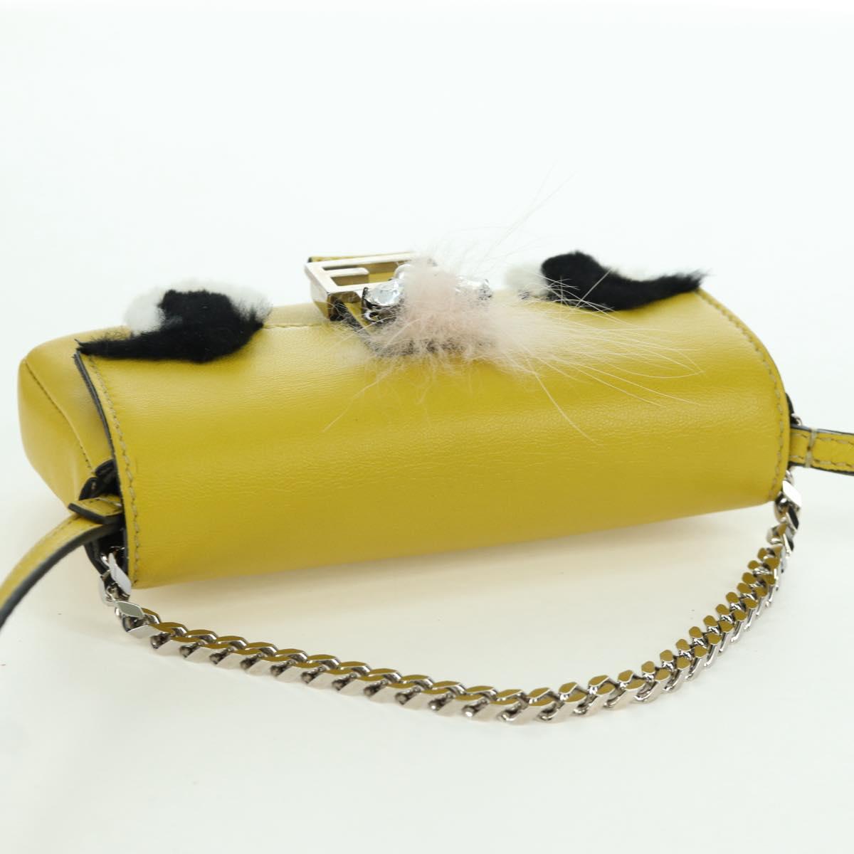 FENDI Monster Micro Bucket Shoulder Bag Leather 2way Yellow Silver Auth YKZ725A