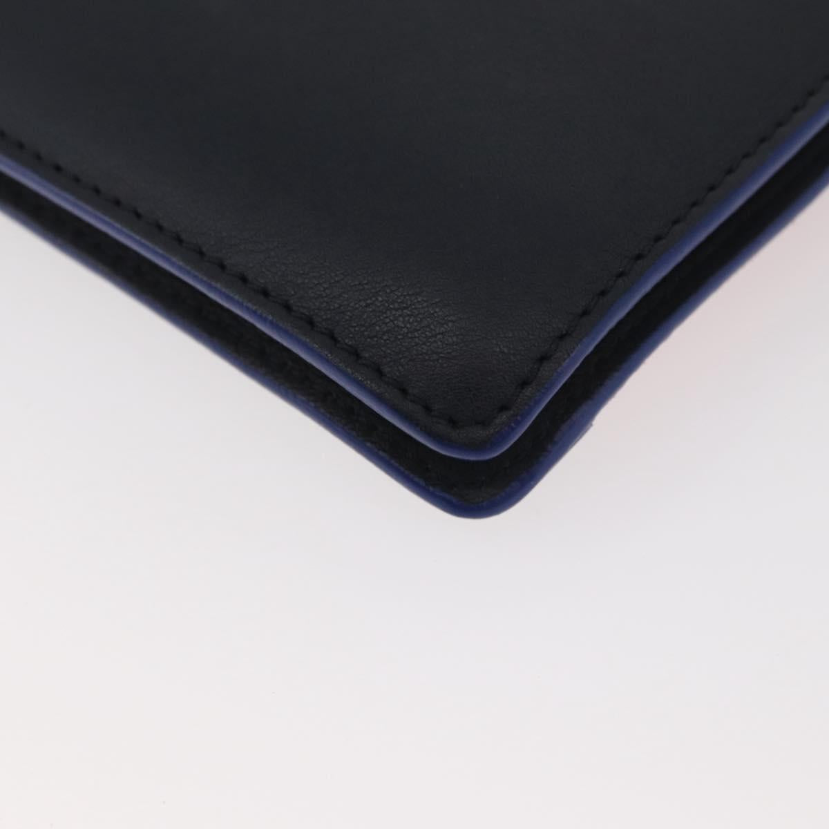 CELINE Clutch Bag Leather Navy Silver Auth YKZ733A