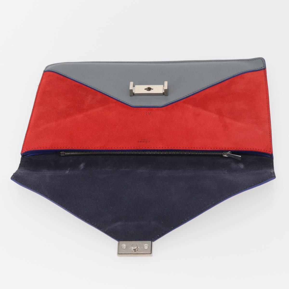 CELINE Clutch Bag Leather Navy Silver Auth YKZ733A