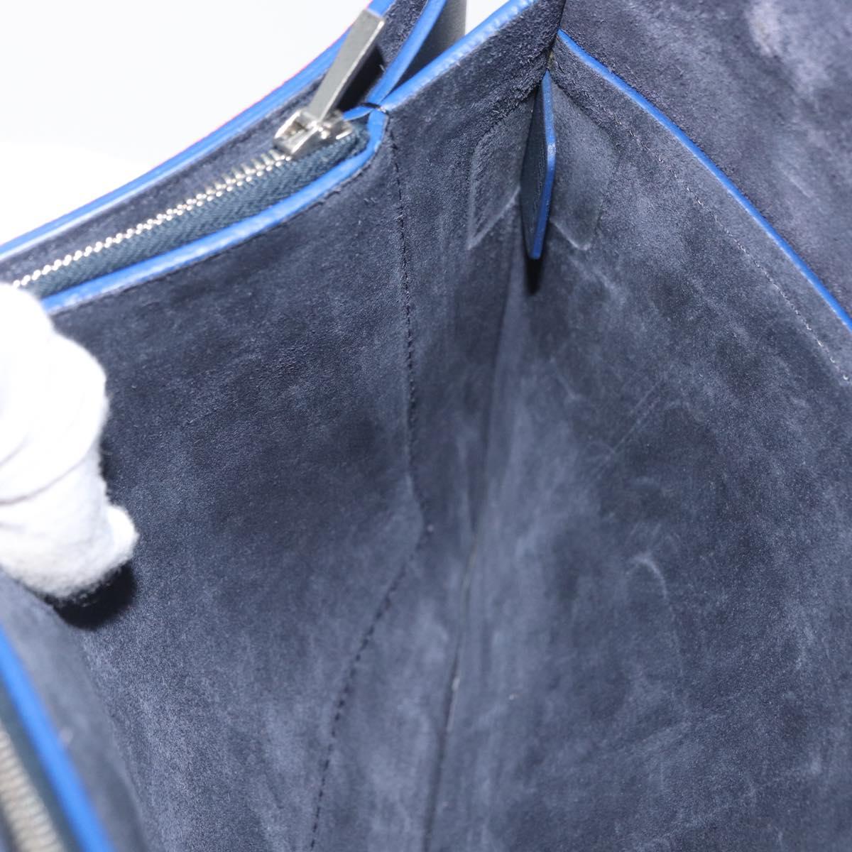 CELINE Clutch Bag Leather Navy Silver Auth YKZ733A