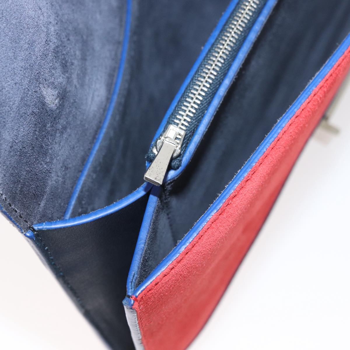 CELINE Clutch Bag Leather Navy Silver Auth YKZ733A