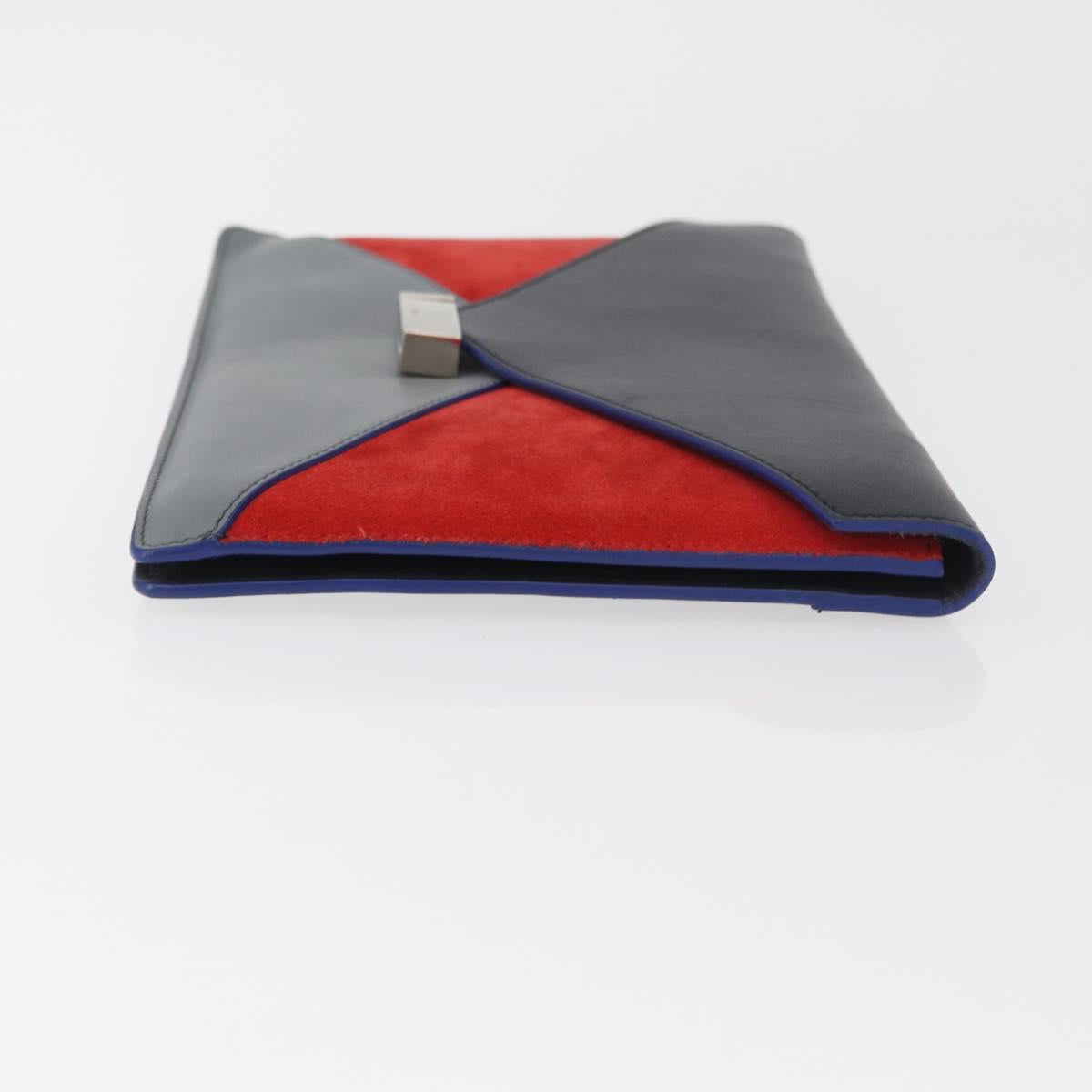 CELINE Clutch Bag Leather Navy Silver Auth YKZ733A