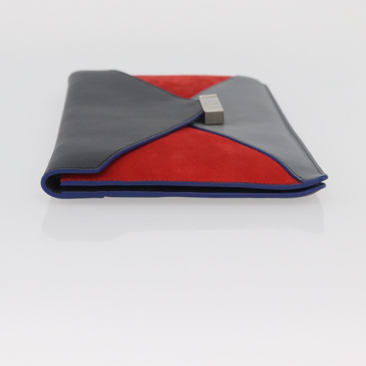 CELINE Clutch Bag Leather Navy Silver Auth YKZ733A