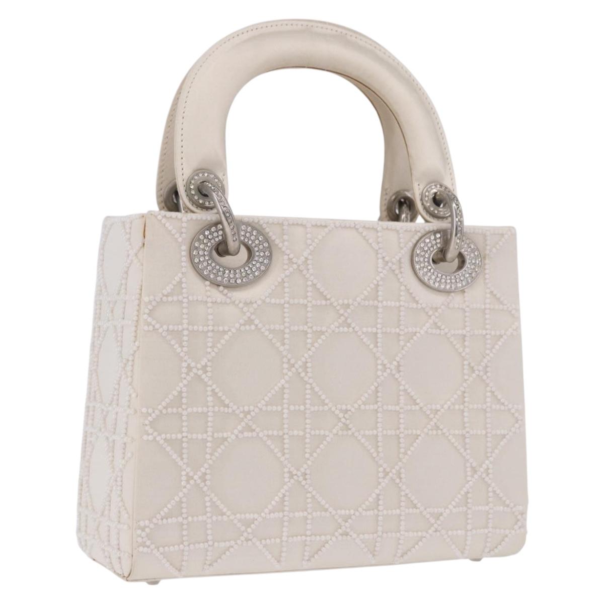 Christian Dior Canage Lady Dior Hand Bag Satin Champagne Gold Auth YKZ738SAM