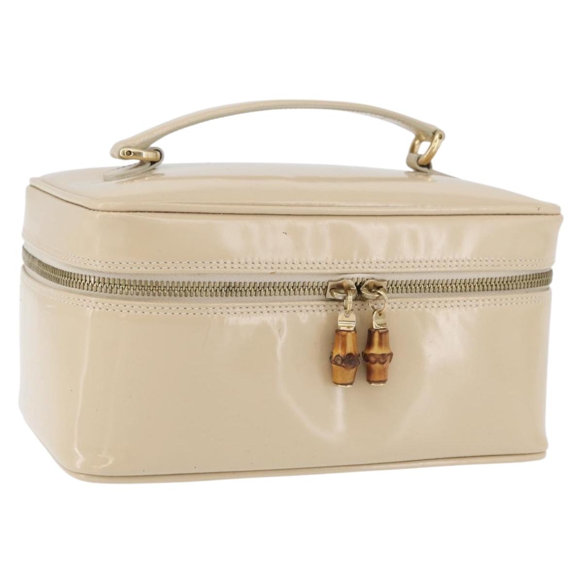 GUCCI Bamboo Vanity Hand Bag Patent leather Beige Gold 032 1705 0150 Auth YKZ739