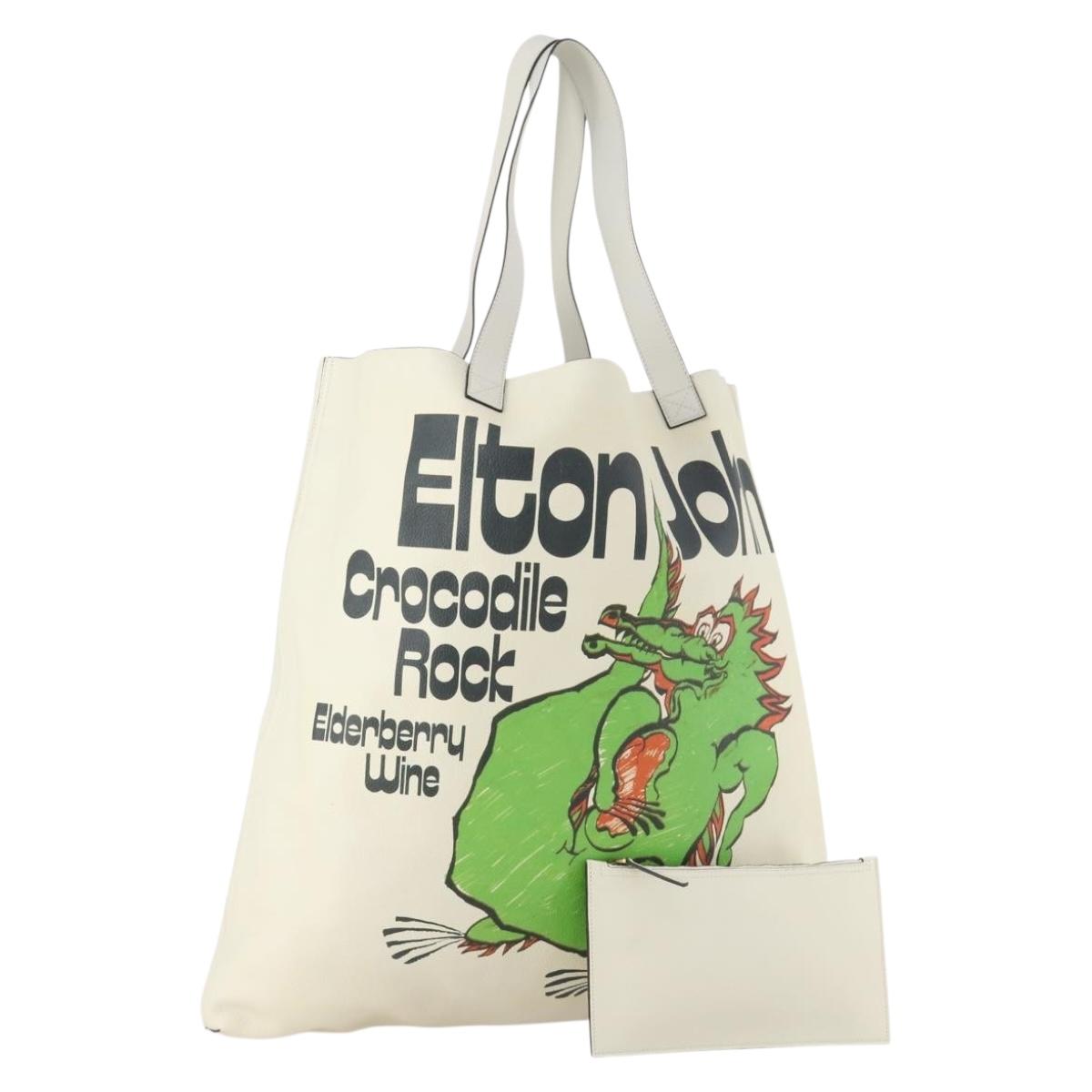 GUCCI Elton John Capsule Collection Tote Bag Leather White 512982 Auth YKZ744A