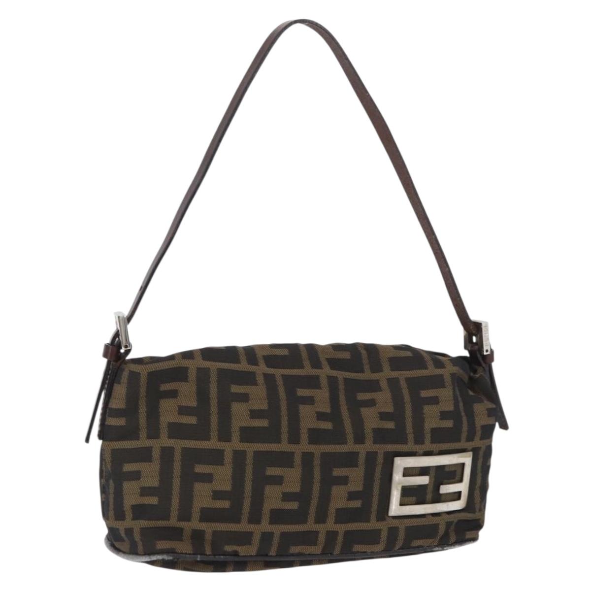 FENDI Zucca Canvas Shoulder Bag Brown Black Auth YKZ748