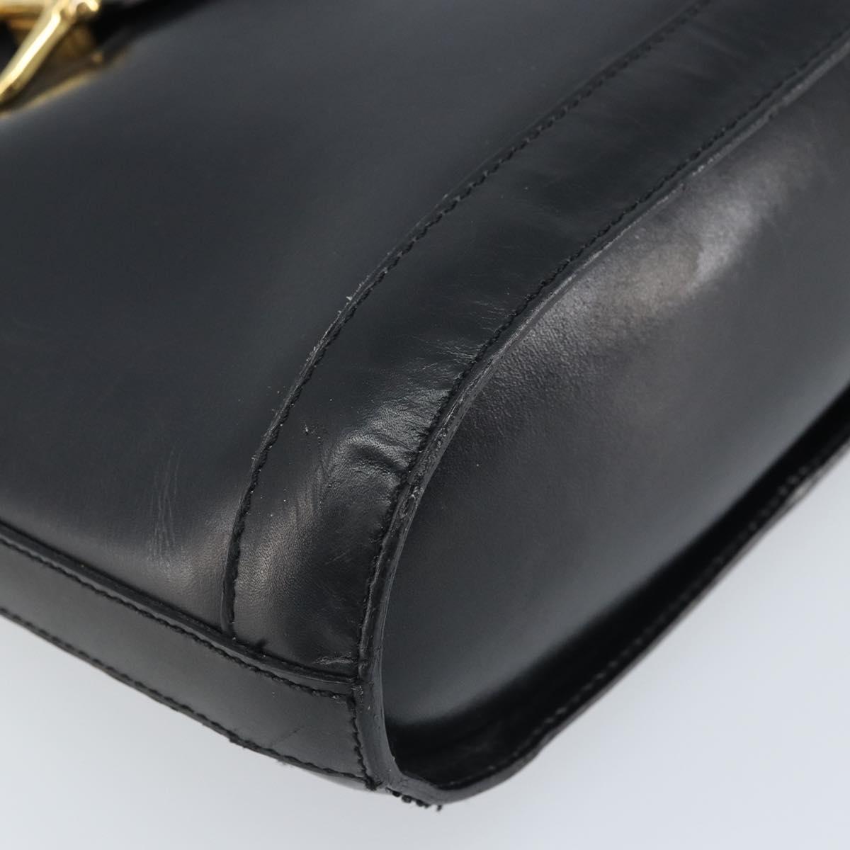 CELINE Horsebit Shoulder Bag Leather Black Gold Auth YKZ776A