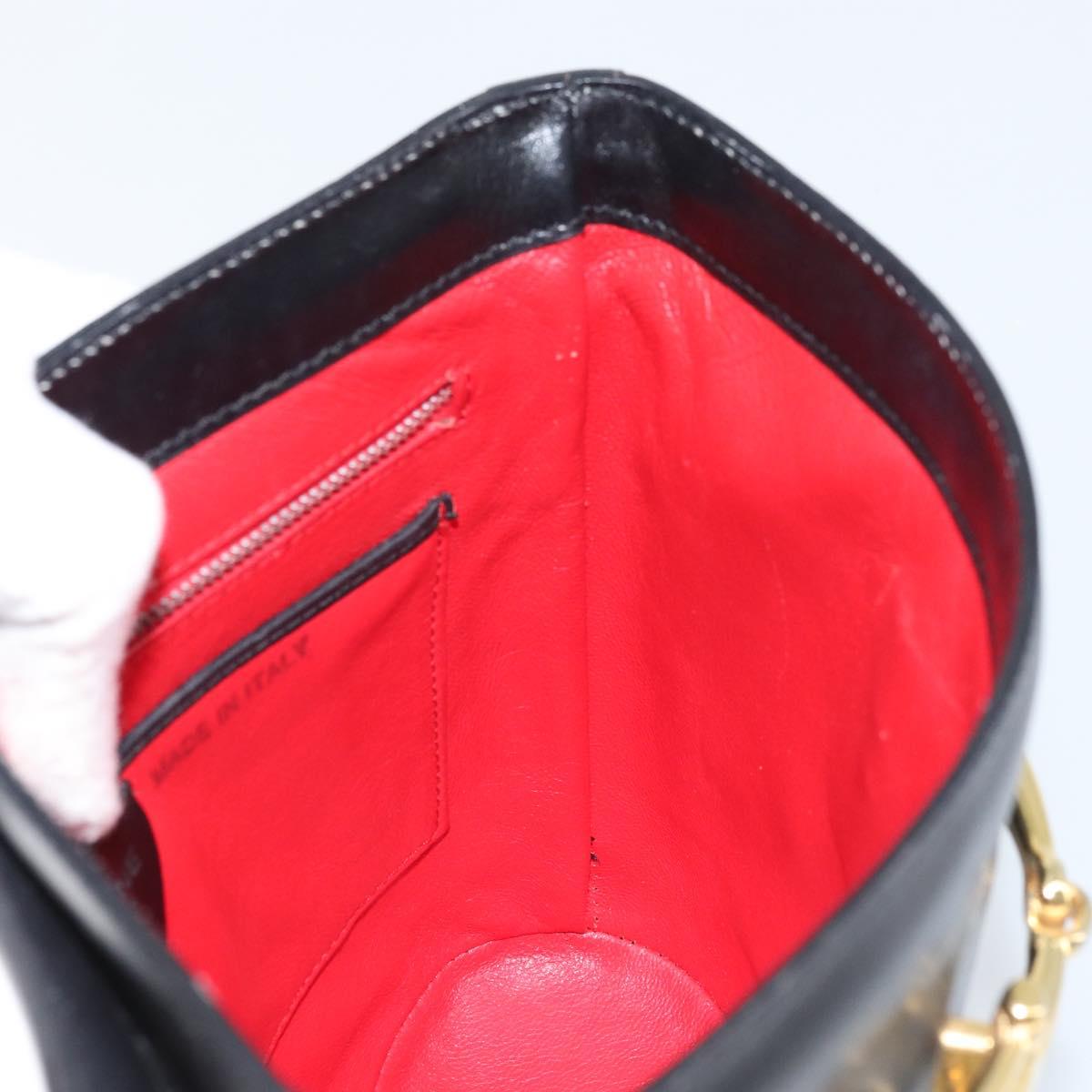 CELINE Horsebit Shoulder Bag Leather Black Gold Auth YKZ776A