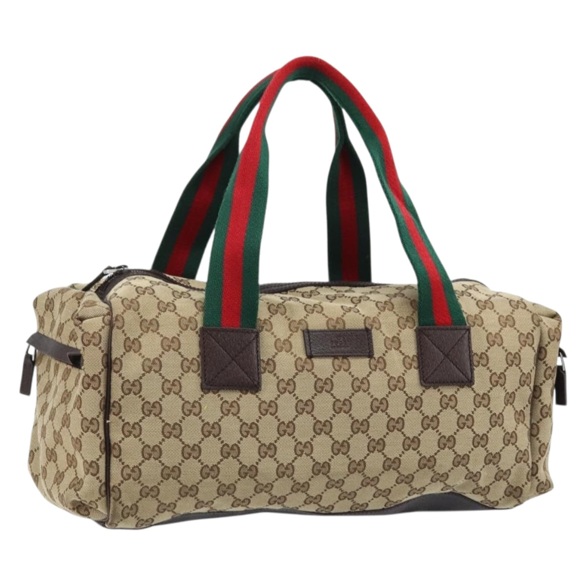 GUCCI GG Canvas Web Sherry Line Boston Bag Beige Silver 180688 Auth YKZ779A