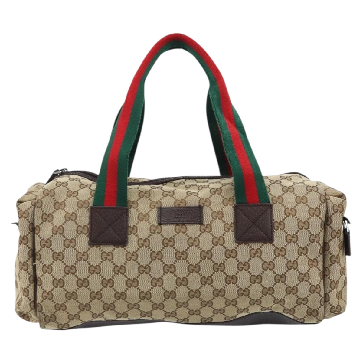 GUCCI GG Canvas Web Sherry Line Boston Bag Beige Silver 180688 Auth YKZ779A