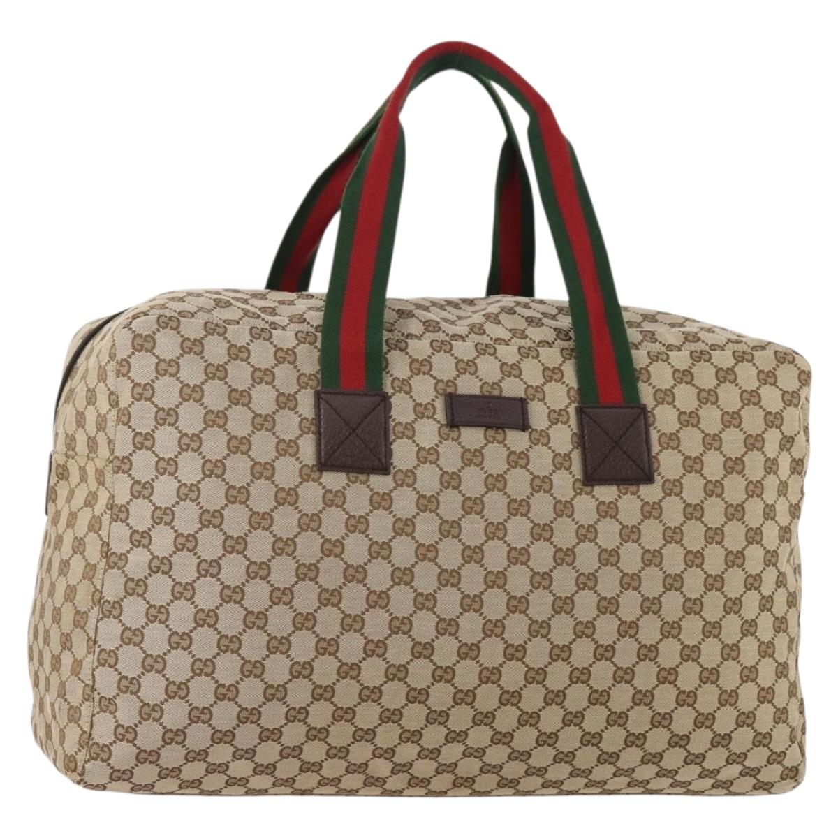 GUCCI GG Canvas Web Sherry Line Boston Bag Beige Silver 146310 Auth YKZ780A