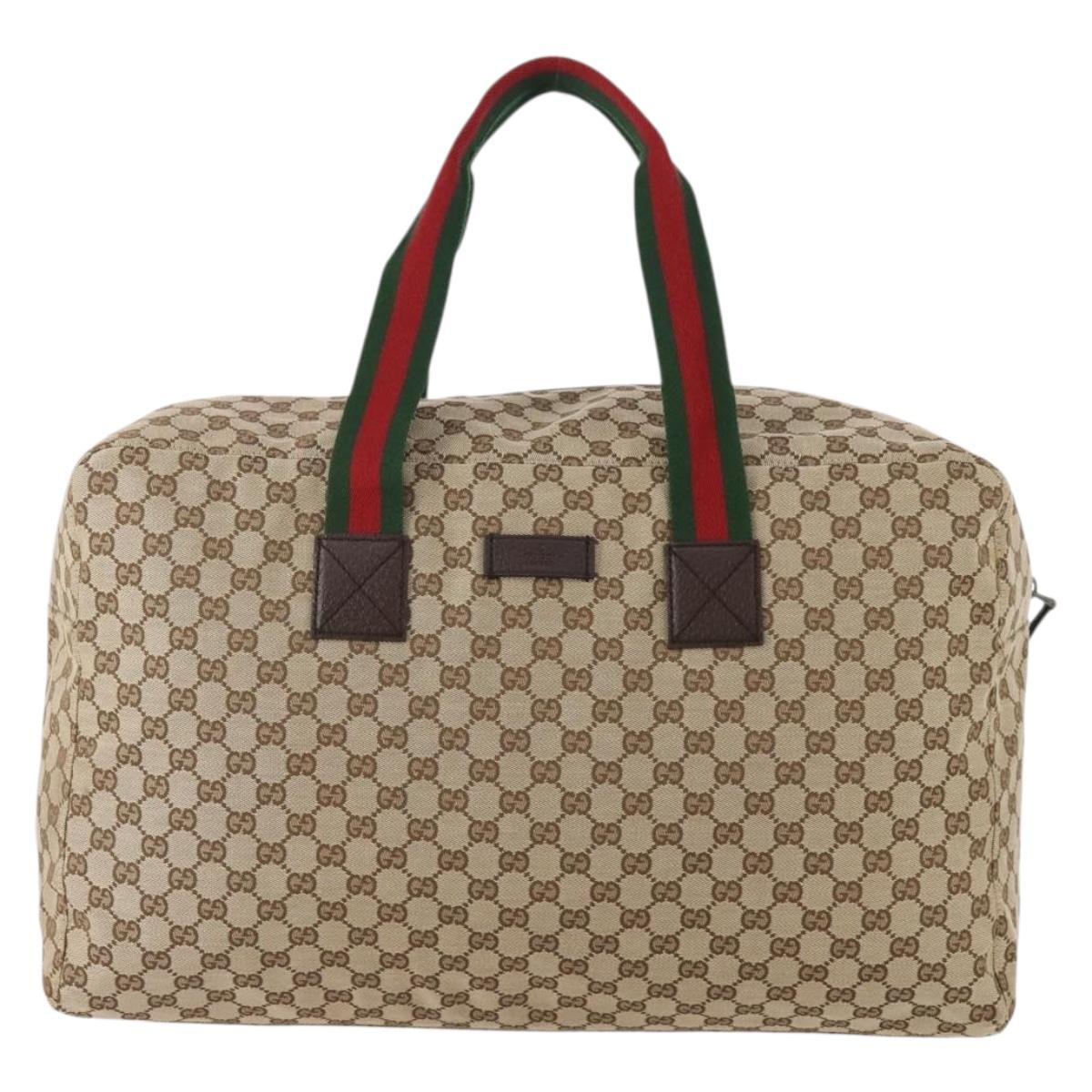GUCCI GG Canvas Web Sherry Line Boston Bag Beige Silver 146310 Auth YKZ780A