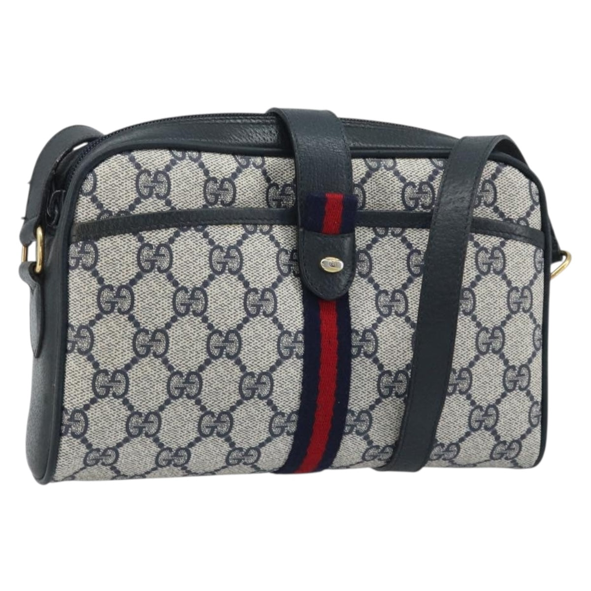 GUCCI GG Supreme Sherry Line Shoulder Bag PVC Navy Gold 10 02 055 Auth YKZ781