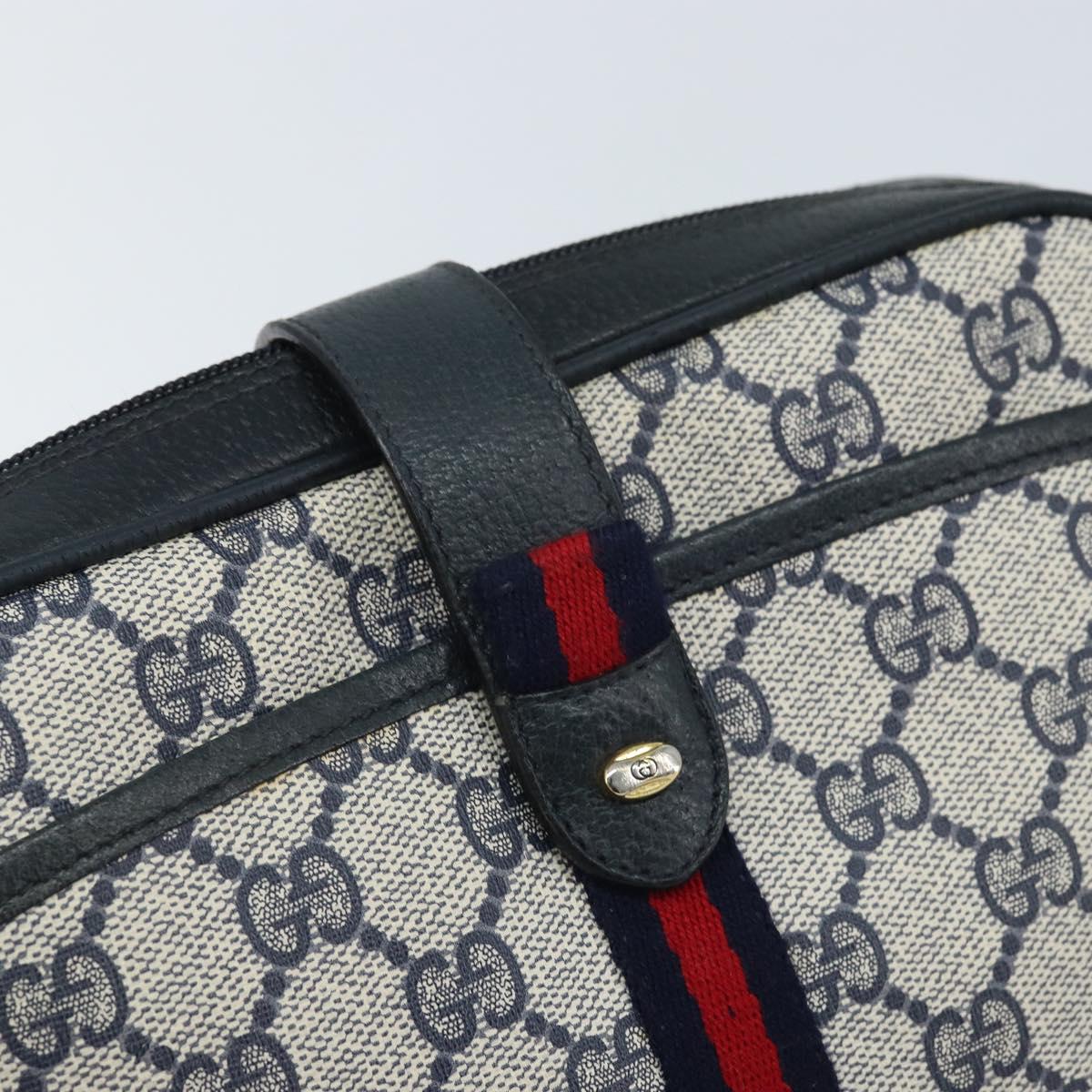 GUCCI GG Supreme Sherry Line Shoulder Bag PVC Navy Gold 10 02 055 Auth YKZ781
