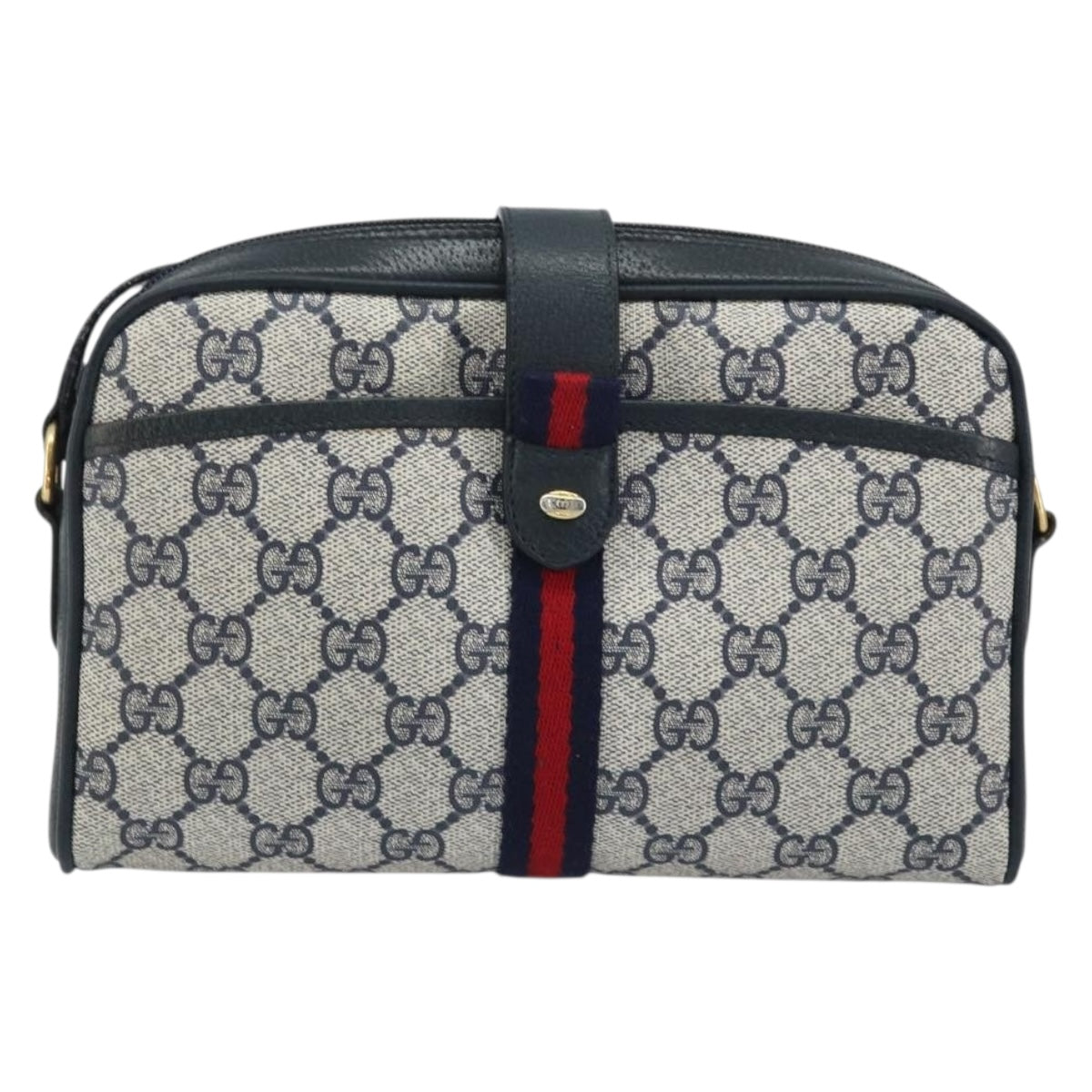 GUCCI GG Supreme Sherry Line Shoulder Bag PVC Navy Gold 10 02 055 Auth YKZ781