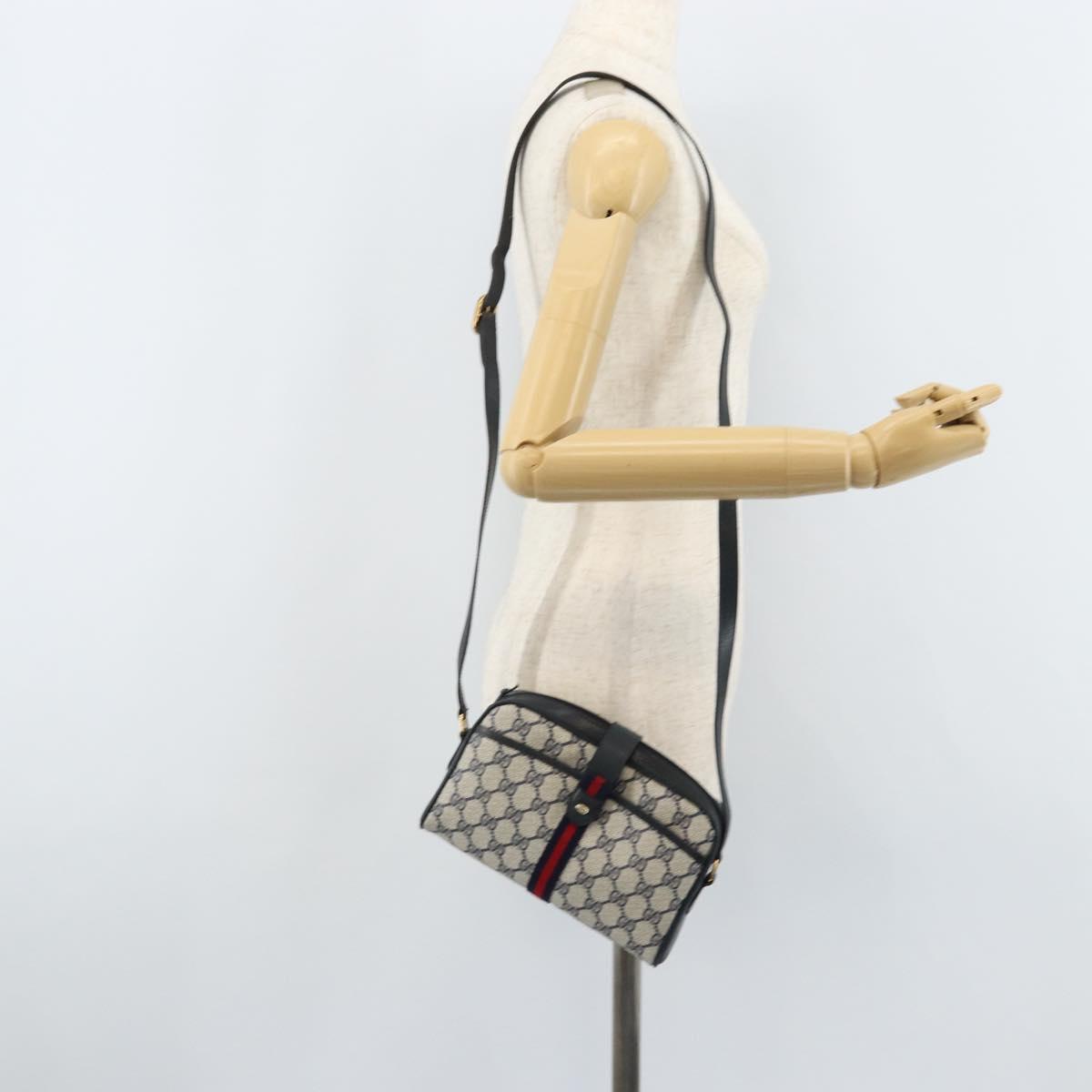 GUCCI GG Supreme Sherry Line Shoulder Bag PVC Navy Gold 10 02 055 Auth YKZ781