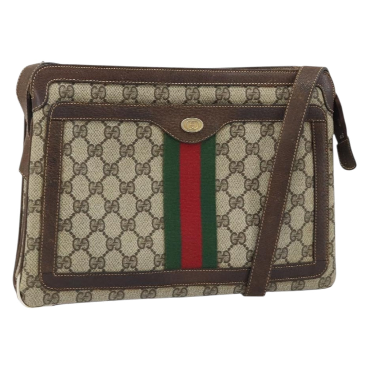 GUCCI GG Supreme Web Sherry Line Shoulder Bag PVC Beige Gold 010 378 Auth YKZ785