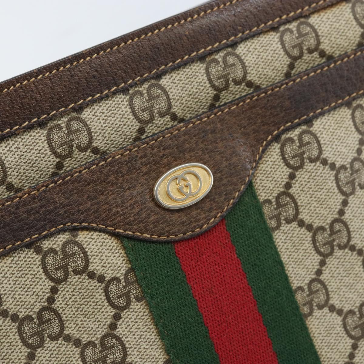 GUCCI GG Supreme Web Sherry Line Shoulder Bag PVC Beige Gold 010 378 Auth YKZ785
