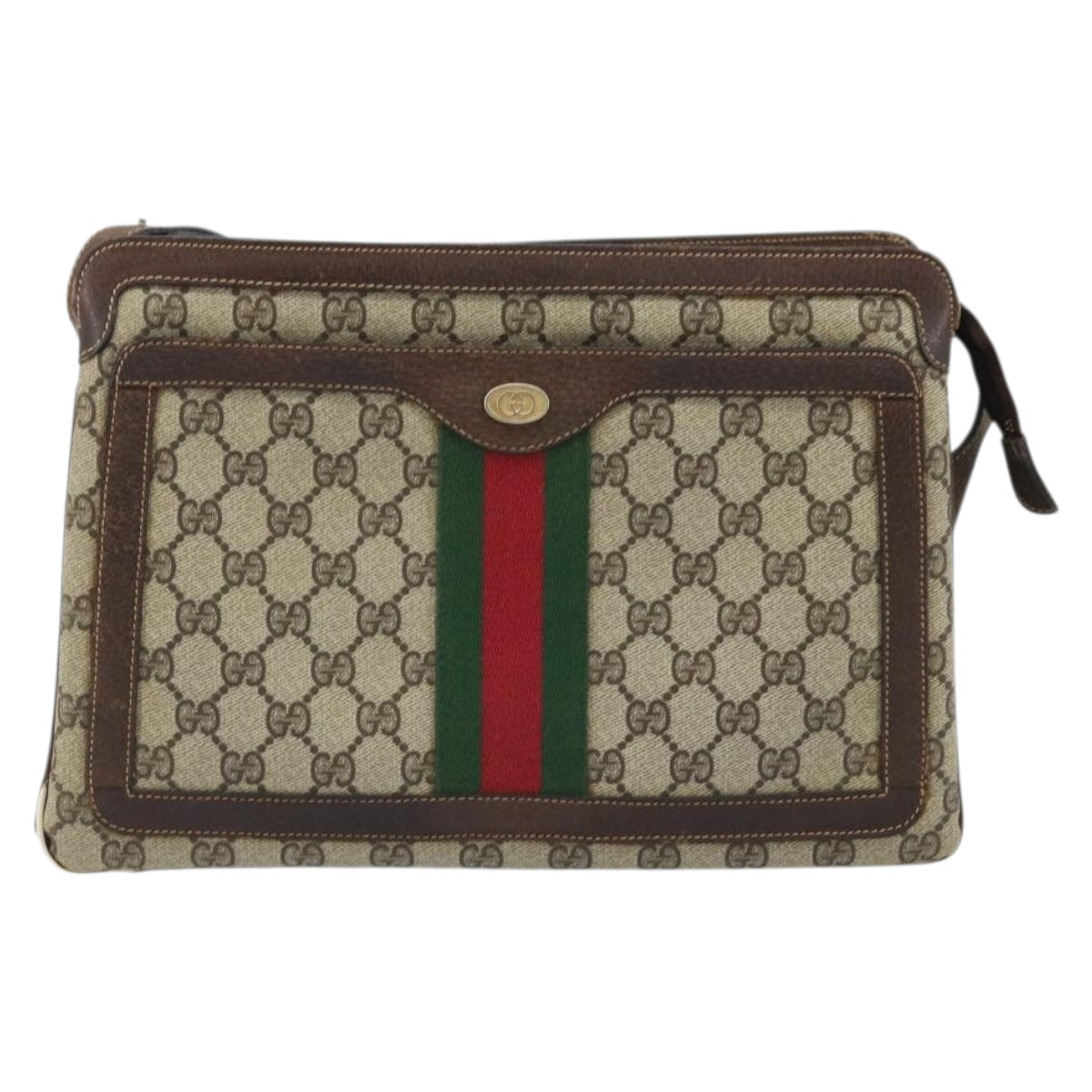 GUCCI GG Supreme Web Sherry Line Shoulder Bag PVC Beige Gold 010 378 Auth YKZ785