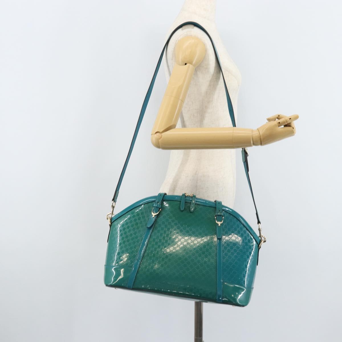 GUCCI Micro GG Supreme Hand Bag PVC 2way Outlet Green Silver Auth YKZ787