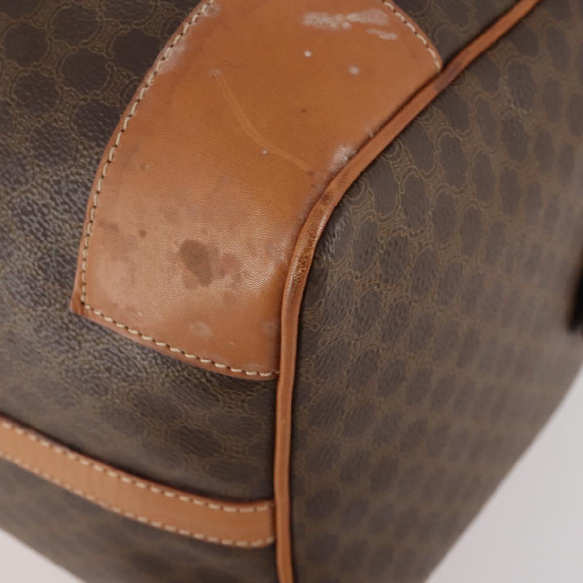 CELINE Macadam Canvas Boston Bag PVC Leather Brown Gold Auth YKZ788