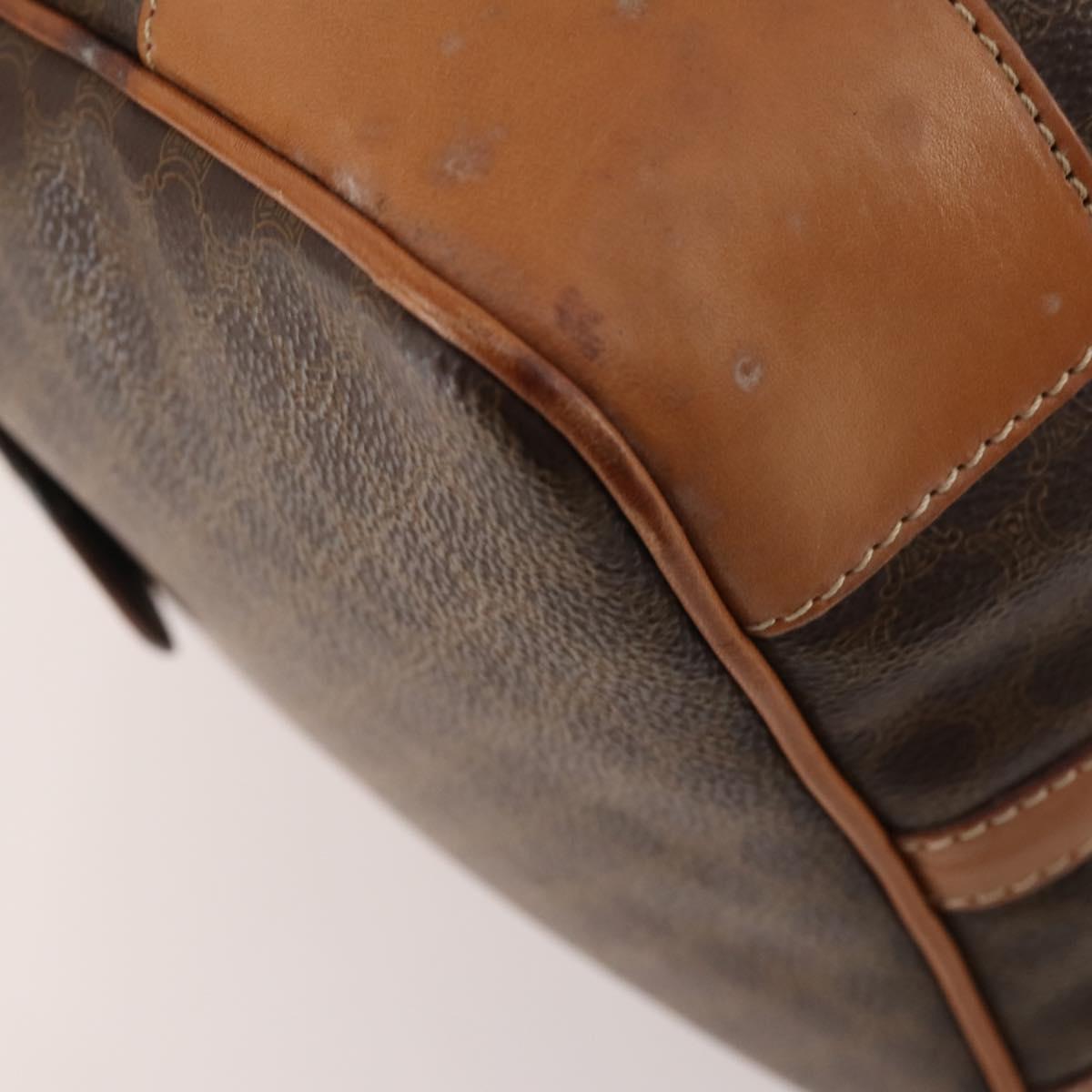 CELINE Macadam Canvas Boston Bag PVC Leather Brown Gold Auth YKZ788