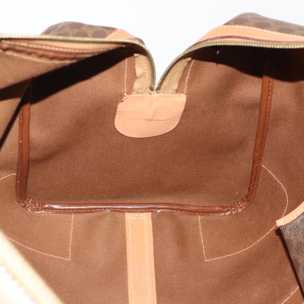 CELINE Macadam Canvas Boston Bag PVC Leather Brown Gold Auth YKZ788