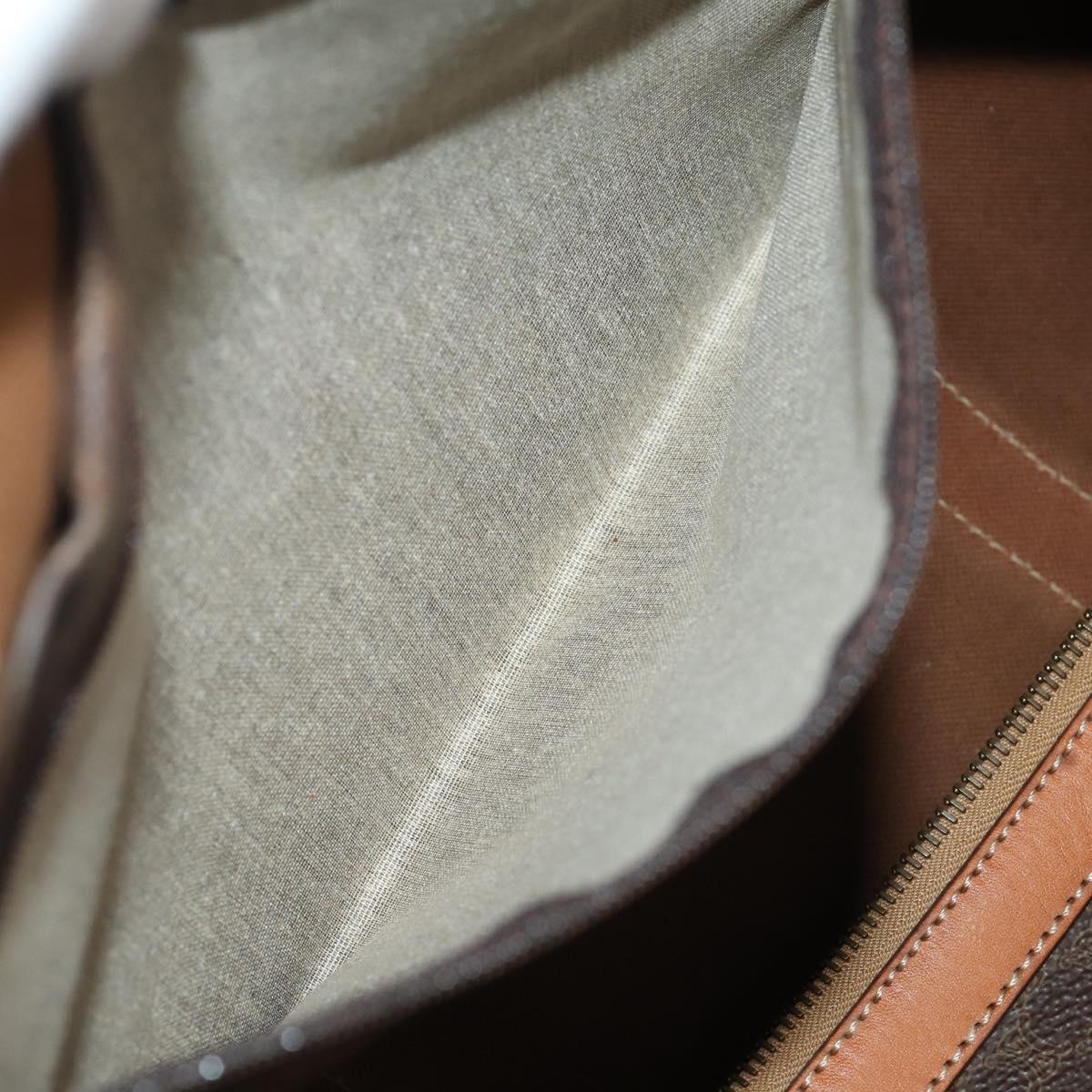 CELINE Macadam Canvas Boston Bag PVC Leather Brown Gold Auth YKZ788