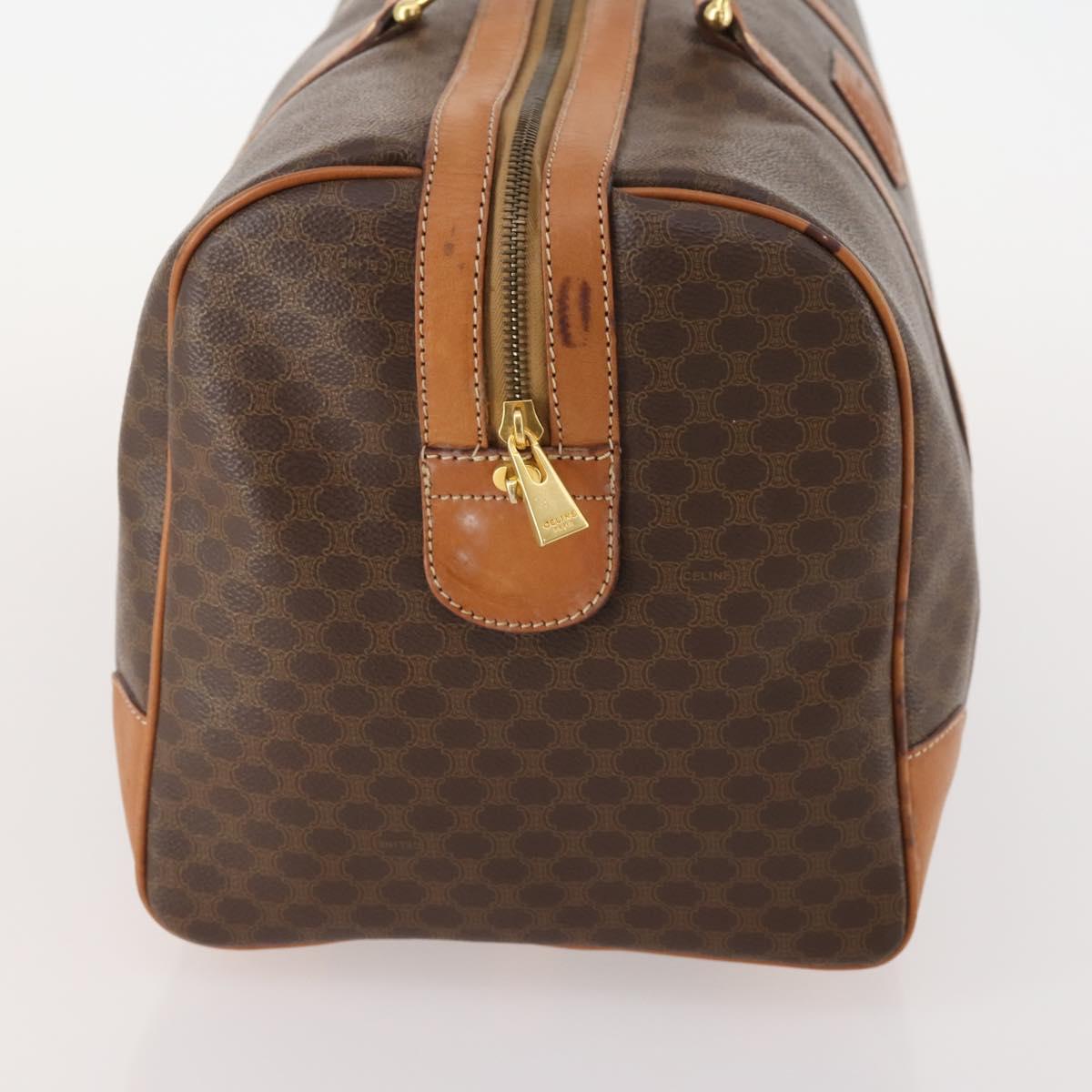 CELINE Macadam Canvas Boston Bag PVC Leather Brown Gold Auth YKZ788