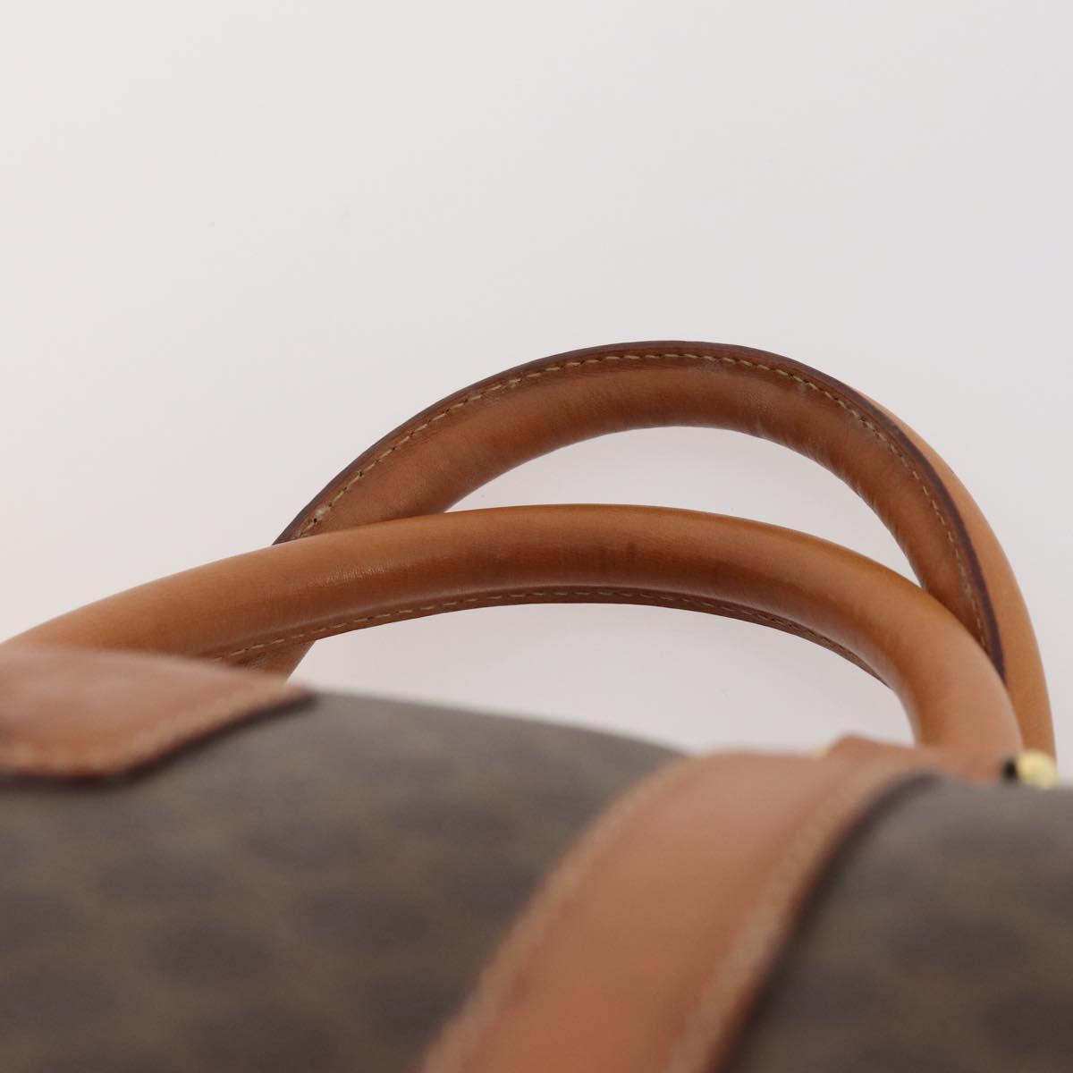 CELINE Macadam Canvas Boston Bag PVC Leather Brown Gold Auth YKZ788