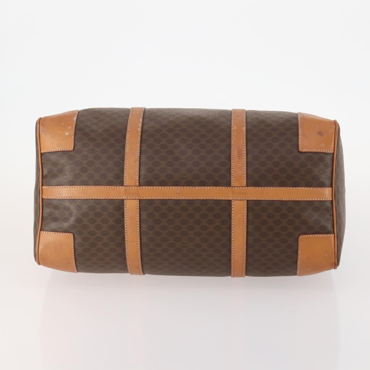 CELINE Macadam Canvas Boston Bag PVC Leather Brown Gold Auth YKZ788