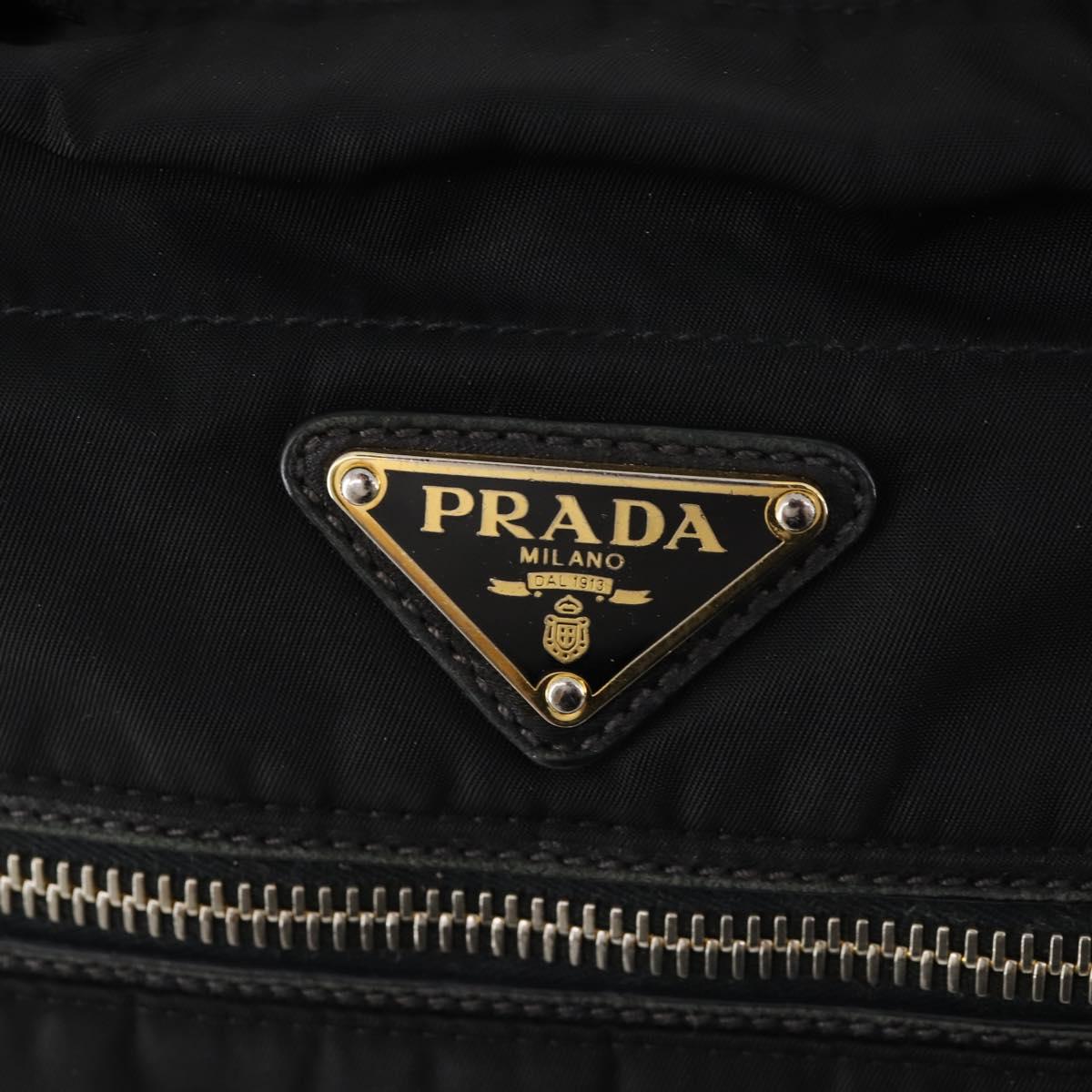 PRADA Hand Bag Nylon 2way Black Gold Auth YKZ792
