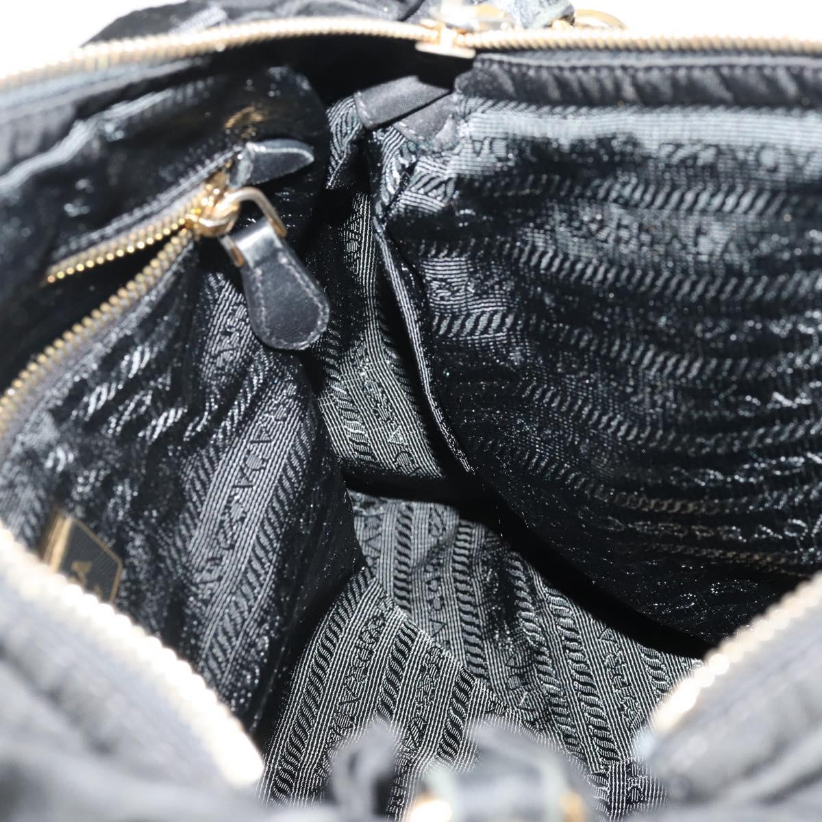 PRADA Hand Bag Nylon 2way Black Gold Auth YKZ792